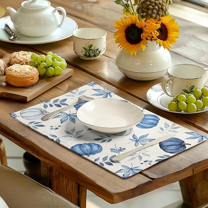 Blue Pumpkin Maple Leaves Fall Placemats Set of 4 Autumn Thanksgiving Harvest - Image 6