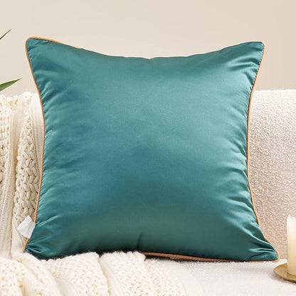 Avigers 18 x 18 Inch Square Green Teal Gold Abstract Striped Embroidery Cushion - Image 2