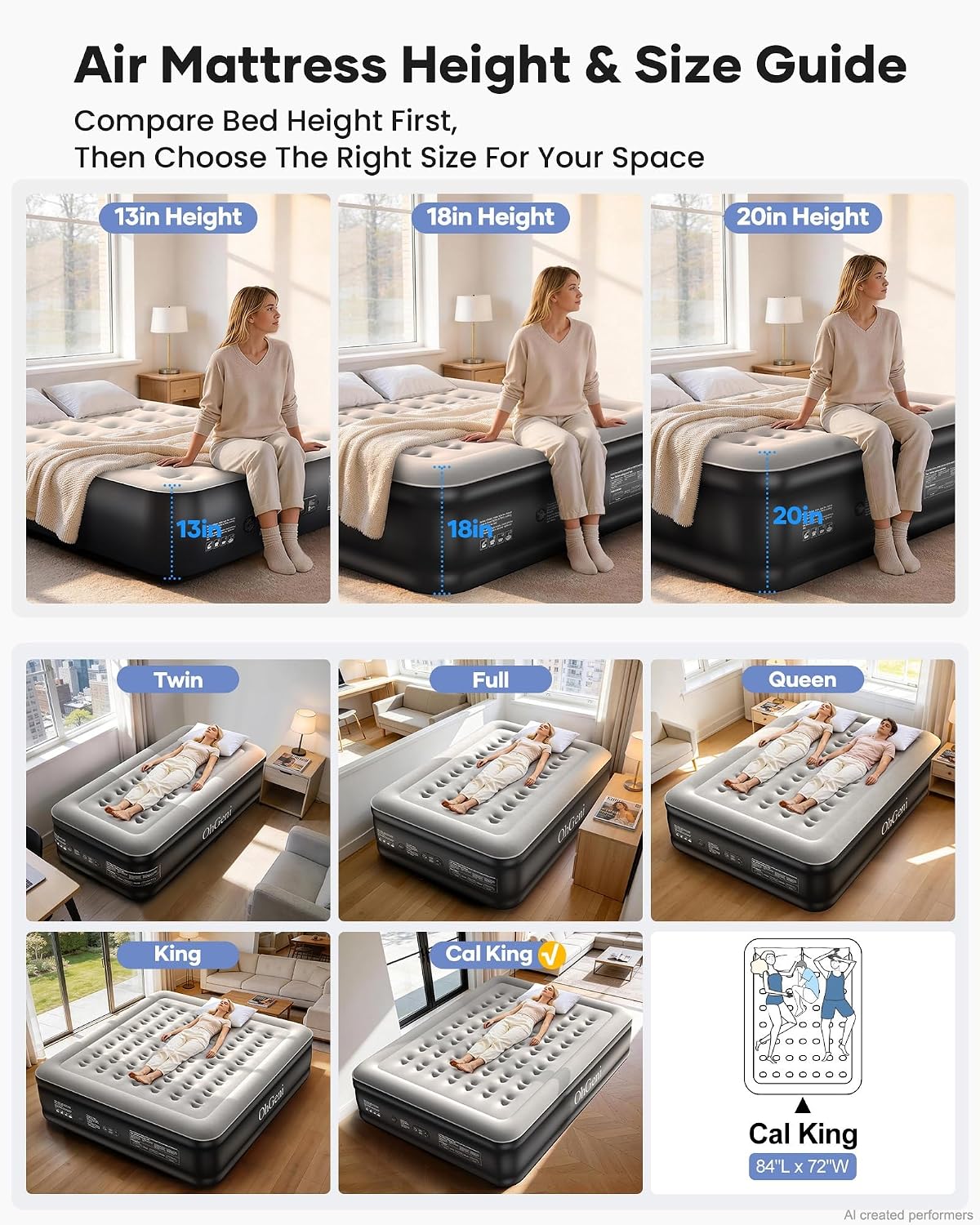 ohgeni 20" raised california king air mattress with, view 9