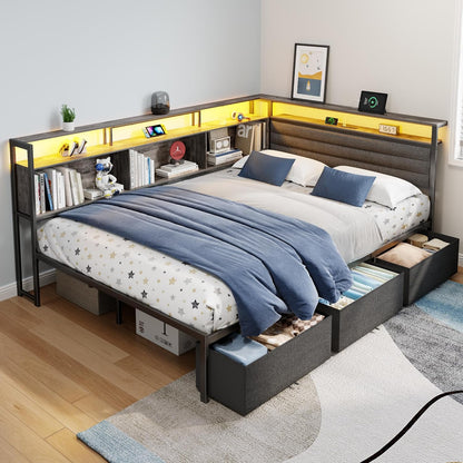 ourpic full corner bed frame with 3 storage, view 9