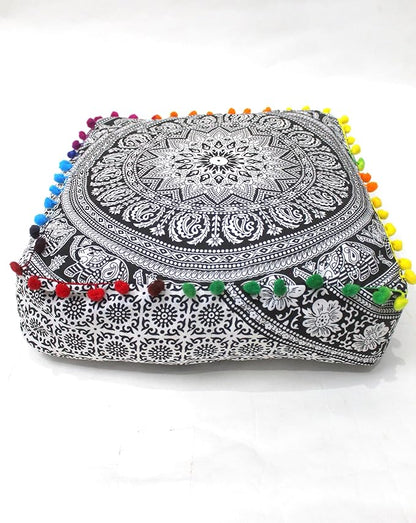 CRAFT KALA Black Elephant Flower Large Hippie Mandala Meditation Floor Ottoman - Image 5