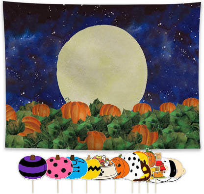 Allenjoy 96" x 72" Halloween Great Pumpkin Field Photography Backdrop with Photo Booth Props, Party Decorations, Supplies and Favors