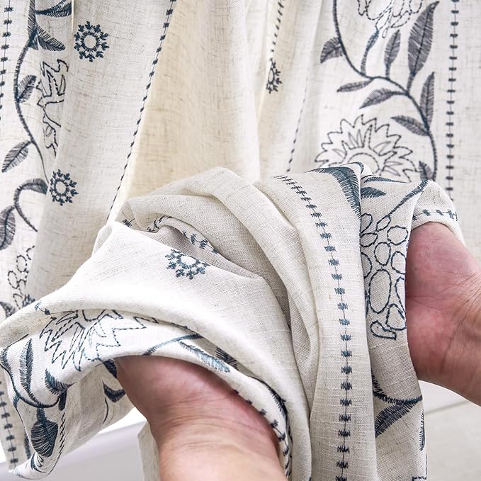 jinchan Winslow Linen Curtains 54 Inch Length Small Window Curtains Embroidered - Image 7