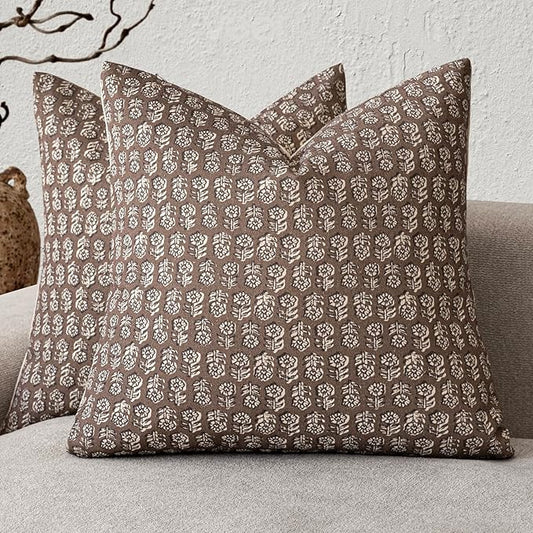 Foindtower Set of 2 Decorative Neutral Floral Print Throw Pillow Covers Vintage by Foindtower