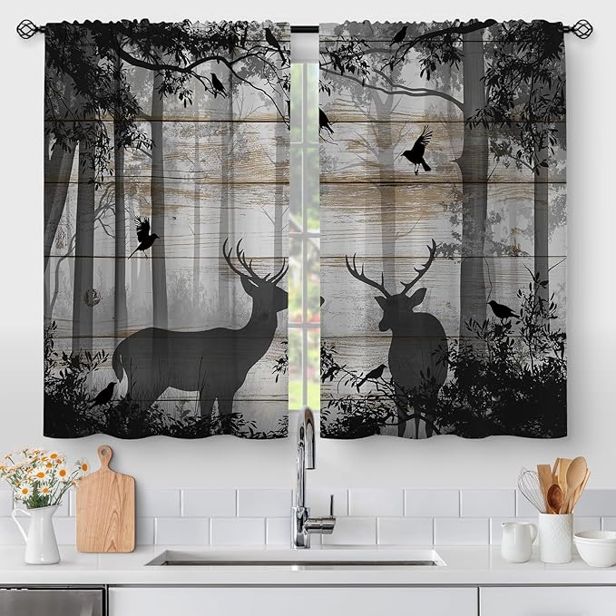 Aimego Deer Forest Kitchen Curtains by Aimego