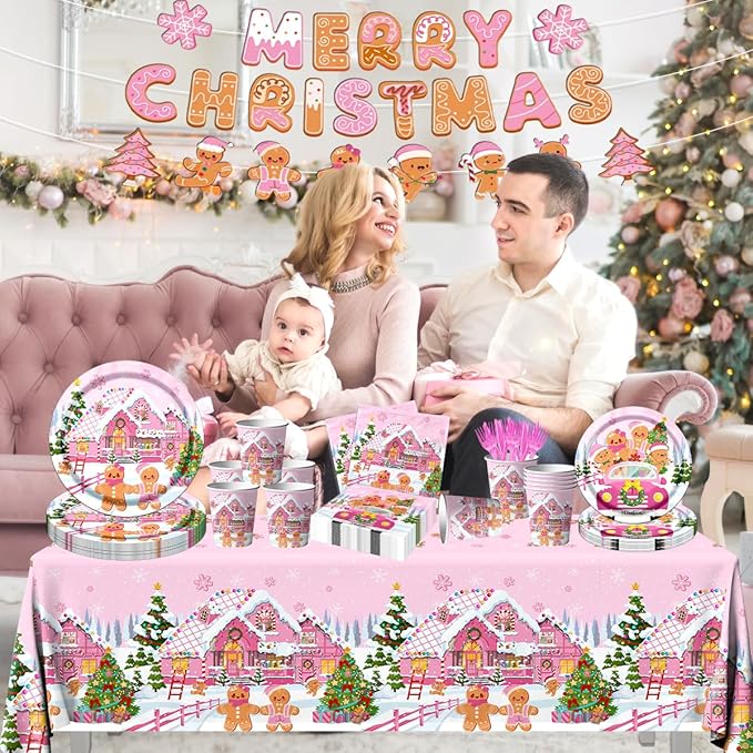 142Pcs Gingerbread Christmas Tableware Party Decorations Gingerbread Man Winter - Image 2