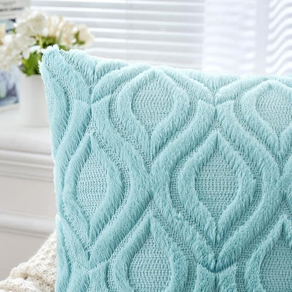 MIULEE Sky Blue Throw Pillow Covers 16x16 Inch, Soft Winter Plush Faux Wool - Image 3