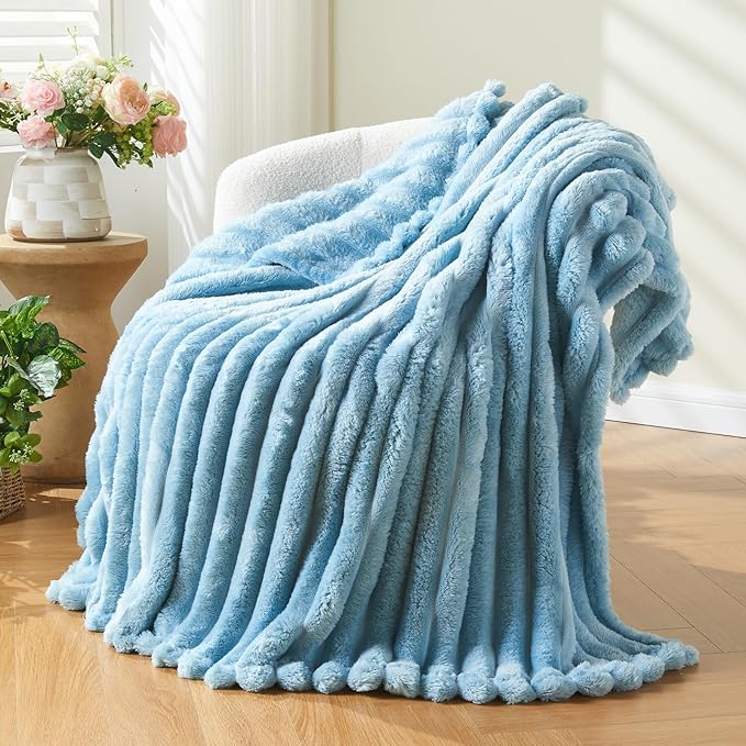 NEWCOSPLAY Super Soft Throw Blanket Blue Premium Silky Flannel Fleece 3D Ribbed by NEWCOSPLAY