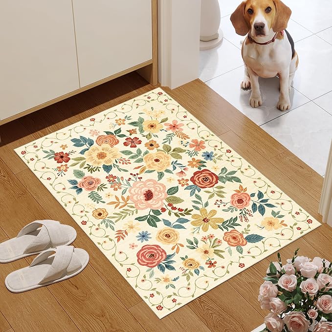 DUKINO 2x3 Rugs for Entryway, Floral Indoor Washable Door Mat, Non Slip Boho - Image 2