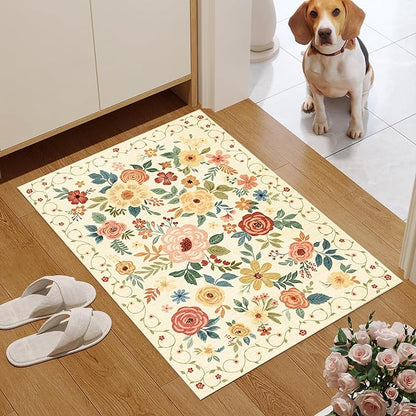 DUKINO 2x3 Rugs for Entryway, Floral Indoor Washable Door Mat, Non Slip Boho - Image 2