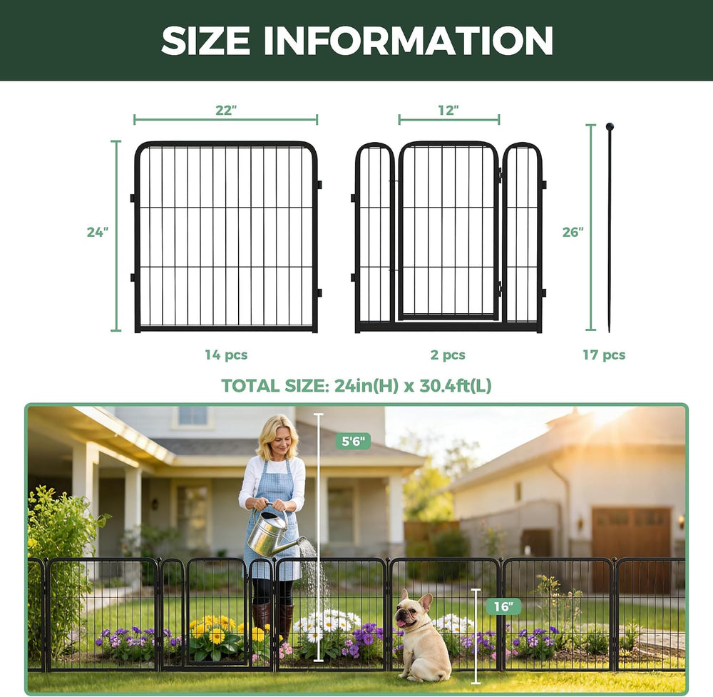 FXW No Dig Garden Fence, Outdoor for Yard, 24in(H) x 30.4ft(L), 16 Panels