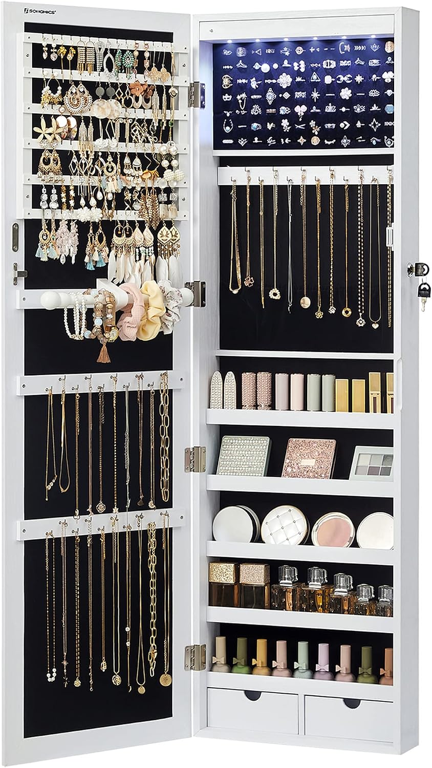 songmics 6 leds mirror jewelry cabinet, 47.2-inch tall, main product view