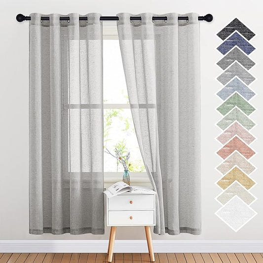 NICETOWN Linen Textured Semi Sheer Curtains 72 inches Length, Eyelet Top by NICETOWN