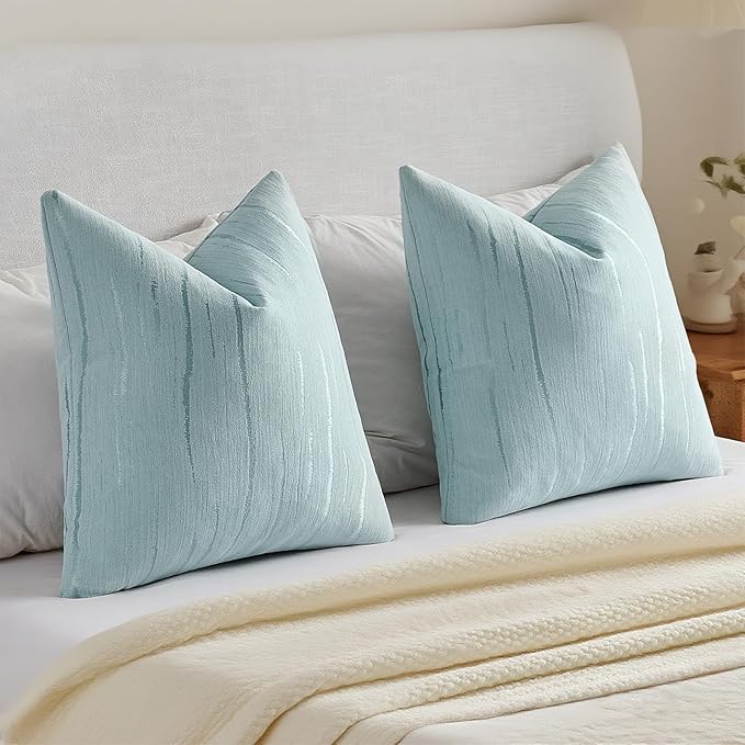 HAUSSY Light Blue Throw Pillow Covers 18x18 Inch Set of 2, Boho Embossed - Image 6