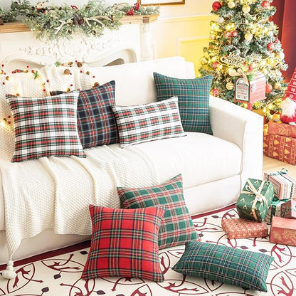 AQOTHES Pack of 2 Christmas Plaid Decorative Throw Pillow Covers Scottish - Image 4