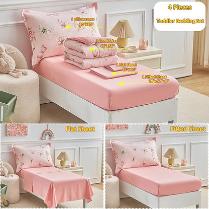 DuShow Pink Butterfly Toddler Bedding Set - Image 4