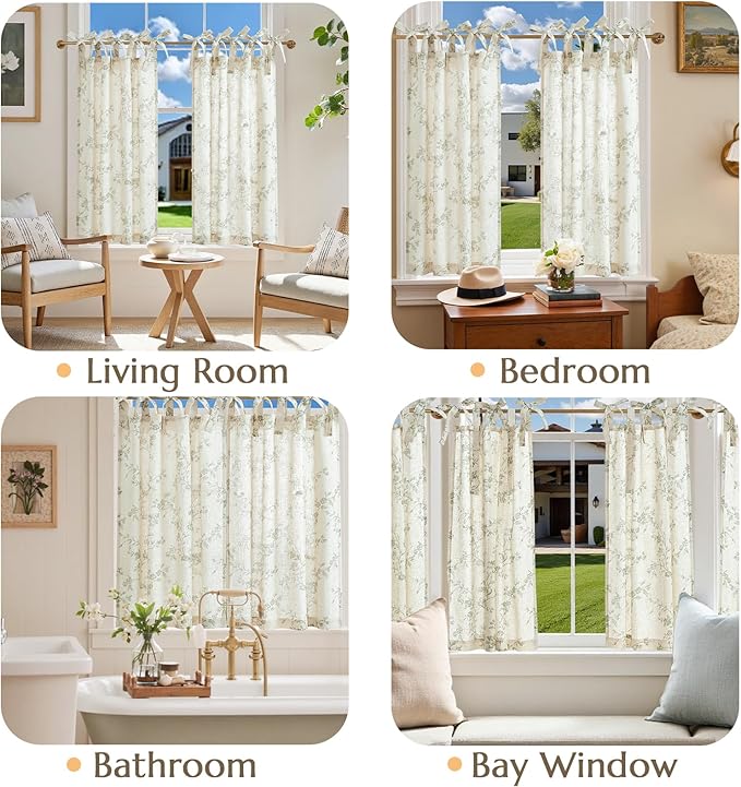 jinchan Floral Kitchen Curtains 36 Inch Linen Tier Curtains Christmas Decor - Image 4