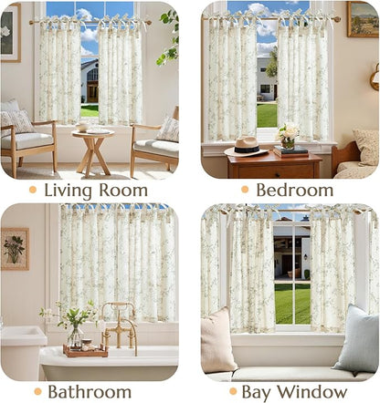 jinchan Floral Kitchen Curtains 36 Inch Linen Tier Curtains Christmas Decor - Image 4