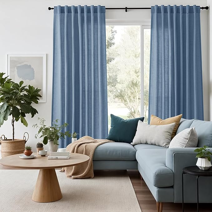 Linen Stone Blue Curtains 108 inch Living Room Back Tab Light Filtering Semi - Image 6