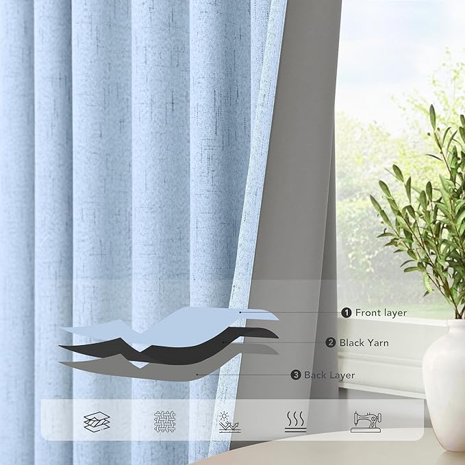 Pitalk 100% Blackout Light Blue Curtains 84 Inch Length - Image 5
