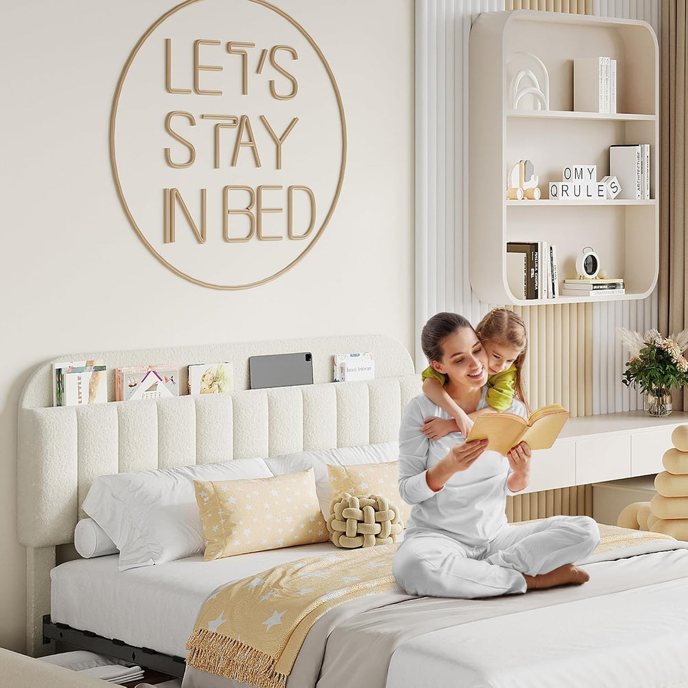 Garvee Full Size Bed Frame with Headboard & Drawers, Upholstered Bed Frame