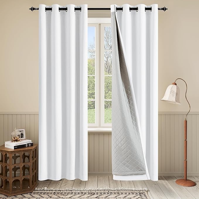 3 Layers Grommet White 100% Blackout Curtains Thermal Insulation Soundproof by OYRING