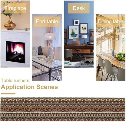 Rustic Bear Table Runner, Cabin Wild Animal Deer Moose Pine Tree Aztec Native - Image 5
