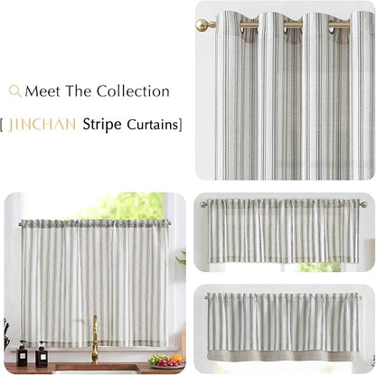 jinchan Striped Kitchen Curtain Linen Farmhouse Cafe Curtain 24 Inch Tiers - Image 8