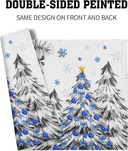 Giwawa Christmas Placemats Set of 4 Blue Grey Xmas Trees Balls Linen Place Mat - Image 5