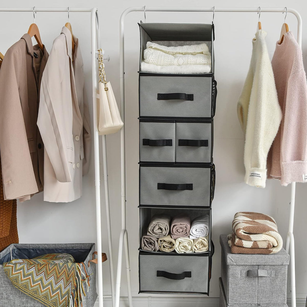 granny says hanging closet organizer, 5 drawers, 6, front angle view