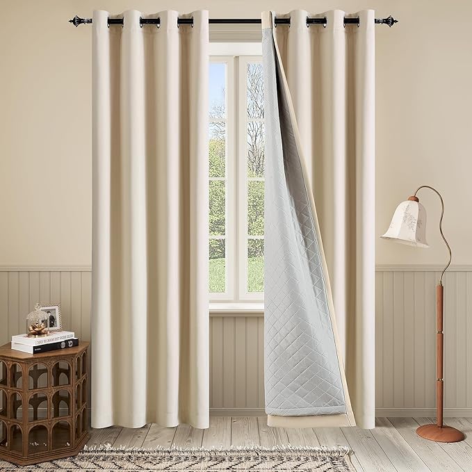 Soundproof Heavy Duty Curtains 3-in-1 Thermal 100% Blackout Curtains 50Wx120L by OYRING