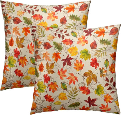 Autumn Leaves Throw Pillow Covers 20x20 inch Set of 2 Fall Maple Leaf Wild by Granbey