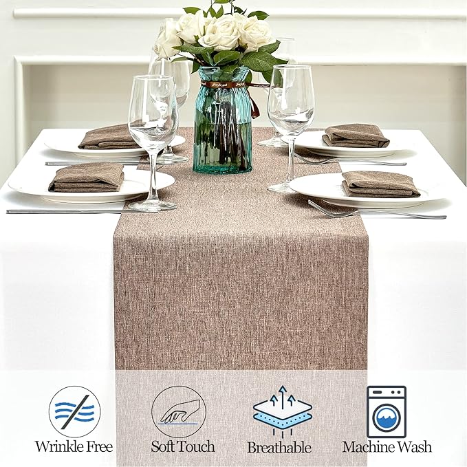 Mebakuk Linen Farmhouse Table Runner Large Burlap Style Soft and Waterproof - Image 4