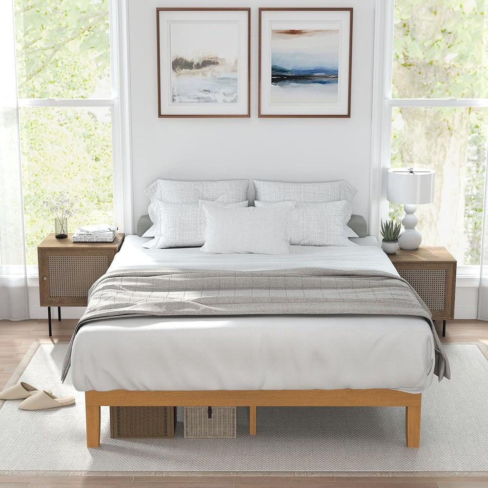 Sweetcrispy Wooden King Bed Frame, Platform Bed Frame, 12 Inch