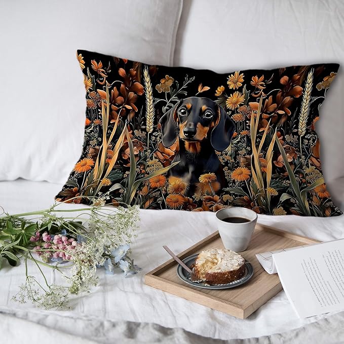 Moody Floral Dachshund Pillow Covers 12x20 Set of 2, Gifts - Image 6