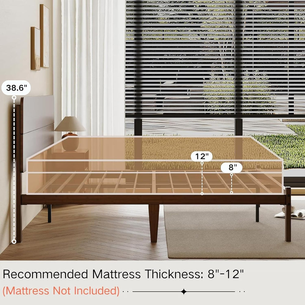 14" Solid Bamboo Wood Twin Platform Bed Frame with Headboard