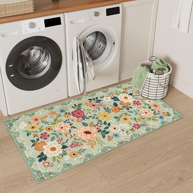 DUKINO 2x4 Rug for Entryway, Washable Kitchen Floral Runner Rug - Image 4