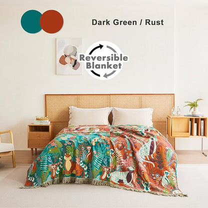 MSGKV Throw Blanket for Bed Cotton Animals Twin Size Couch Blanket 60"x80" - Image 3