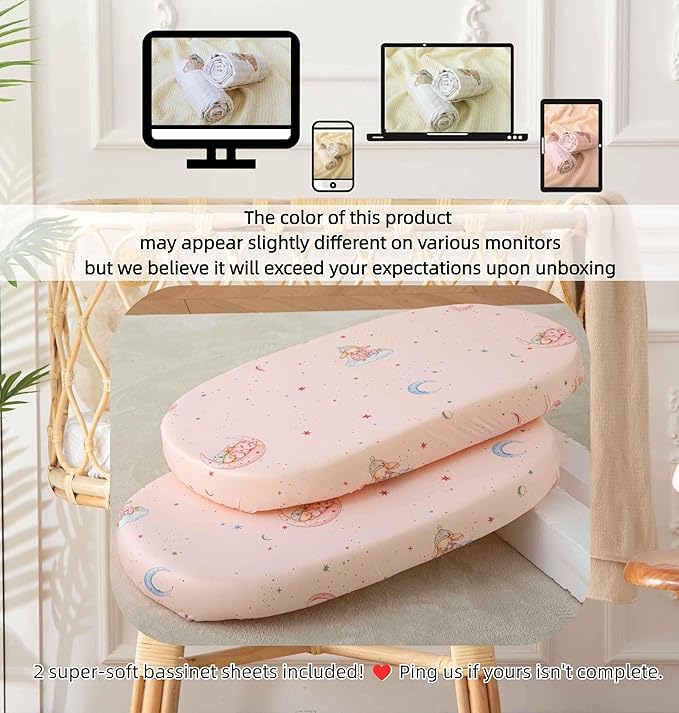 SDY Jersey Bassinet Sheets for Baby Girls, 32 "x 16 "x 4", 2 Pack, Super Soft - Image 7