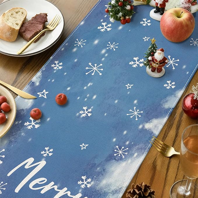 OTOSTAR Christmas Tree and Santa Claus Merry Christmas Table Runner, Xmas - Image 3