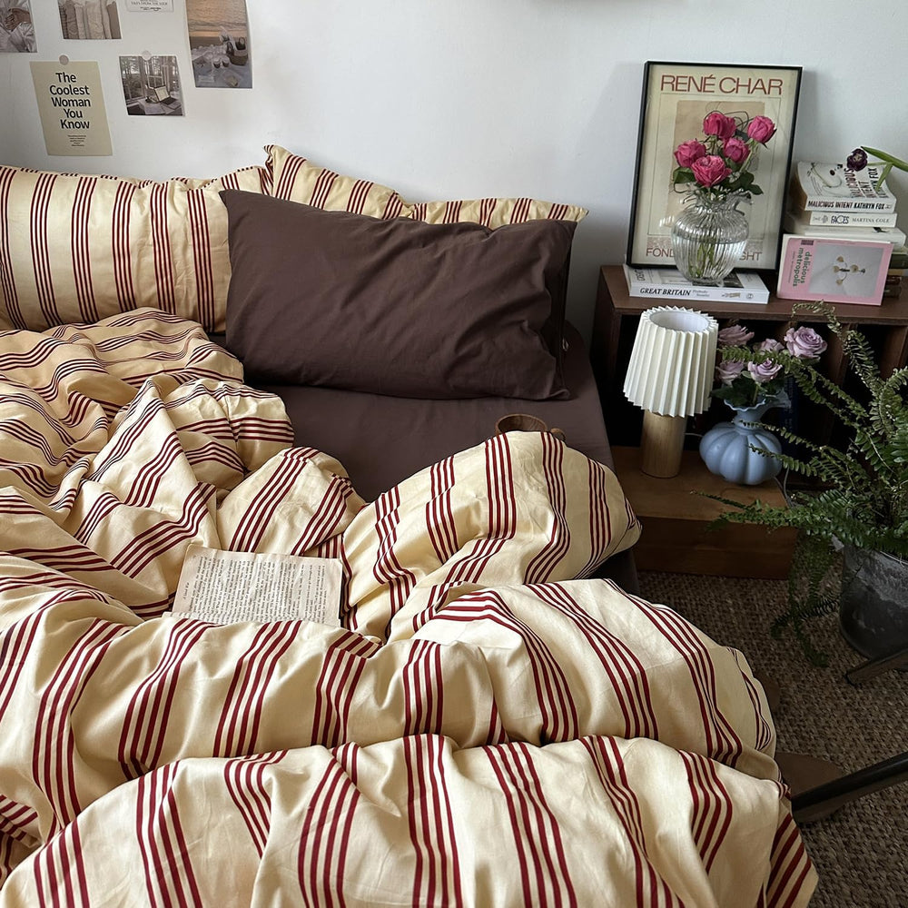 mixinni Retro Striped Duvet Cover Set Twin - 100% Natural Cotton 3-Piece Vint...