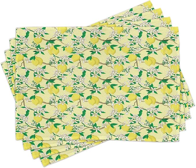 Ambesonne Lemons Place Mats Set of 4, Blooming Lemon Flowers on Tree Branches by Ambesonne