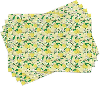 Ambesonne Lemons Place Mats Set of 4, Blooming Lemon Flowers on Tree Branches by Ambesonne