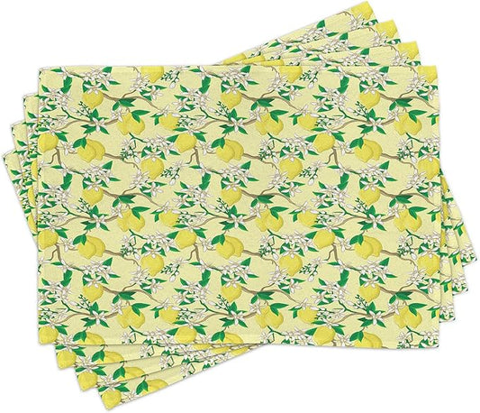 Ambesonne Lemons Place Mats Set of 4, Blooming Lemon Flowers on Tree Branches by Ambesonne