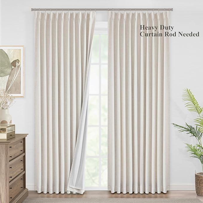 Vision Home Natural Pinch Pleated Full Blackout Curtains Linen Blended Room - Image 2