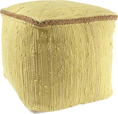 LR Home Dusky Citron Bordered Transitional Hand-Loomed Cotton Pouf - Image 4