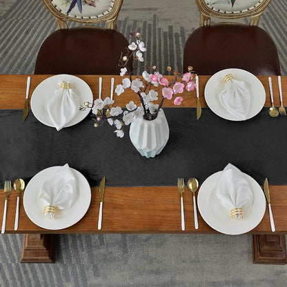 BALCONY & FALCON Velvet Table Runner 14"x71" Black Luxury Machine Washable - Image 3