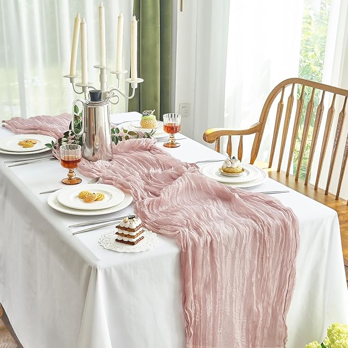 IVAPUPU 1 Pcs Cheesecloth Table Runner - 10ft Dusty Pink Boho Gauze Cheese - Image 8
