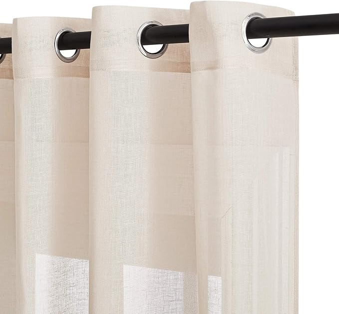 NICETOWN Natural Open Linen Weave Flax Sheer Window Curtains, Ring Top Semi - Image 2