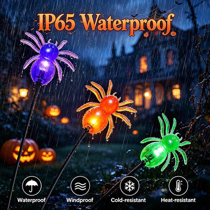 4Pack Spider Solar Halloween Decorations,Solar Firefly Swaying Lights